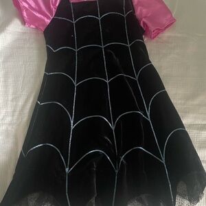 Vampirina Disney Black Velvet Spiderweb Costume Dress with Pink Satin Sleeves